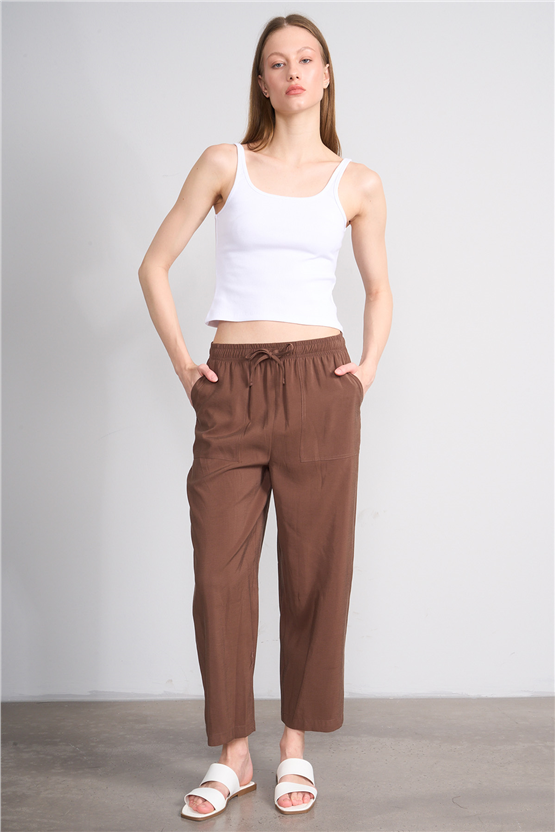 Chester Polo 7009 Bayan Geniş Paça Modal Pantolon Kahve