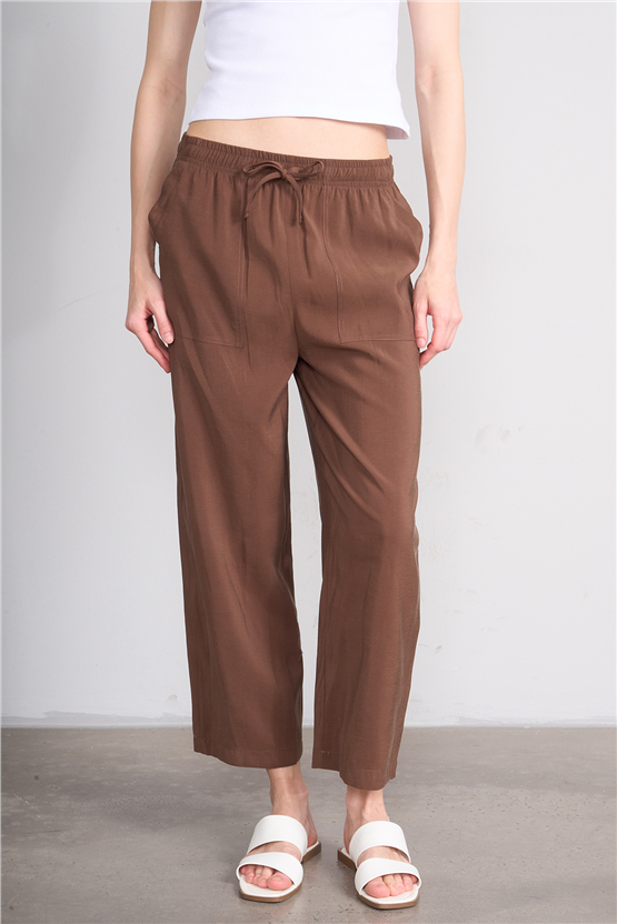 Chester Polo 7009 Bayan Geniş Paça Modal Pantolon Kahve