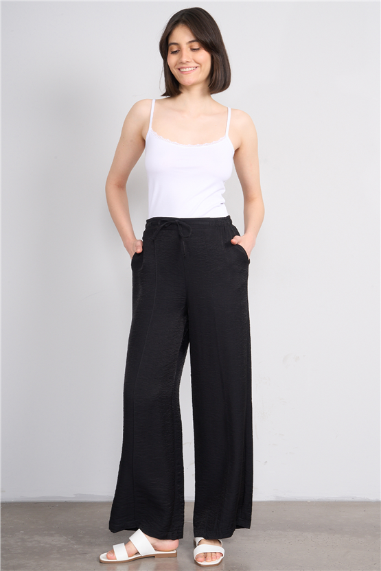 Chester Polo 7897 Bayan Loose Fit Geniş Paça Pantolon Siyah