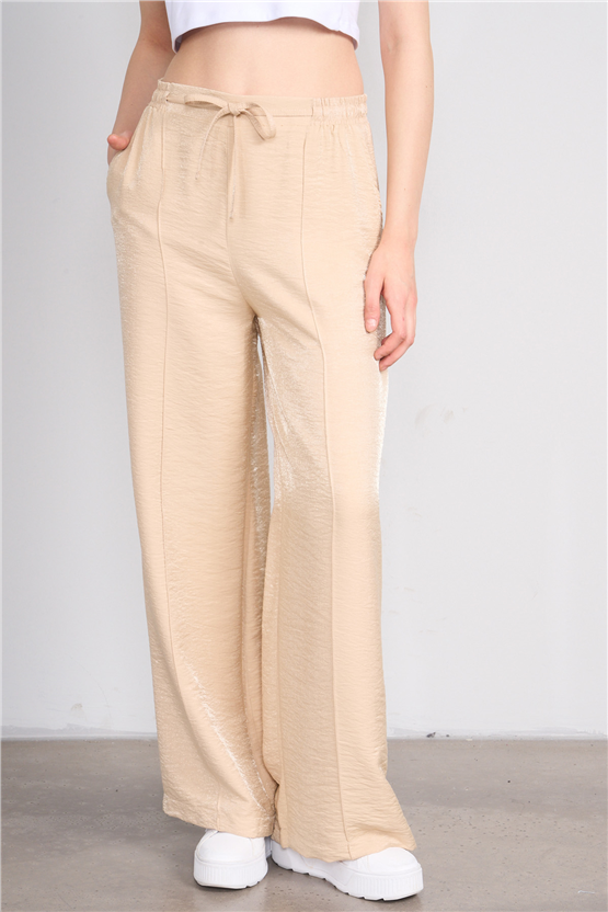Chester Polo 7897 Bayan Loose Fit Geniş Paça Pantolon Bej