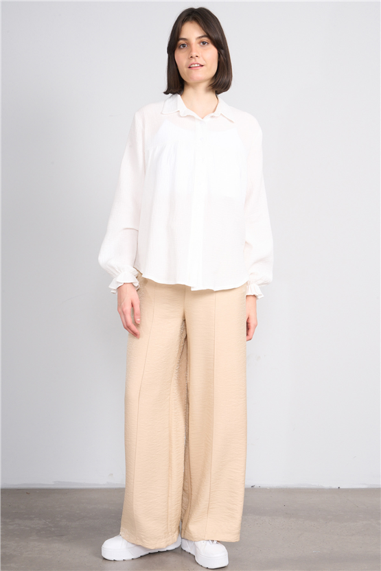 Chester Polo 7897 Bayan Loose Fit Geniş Paça Pantolon Bej