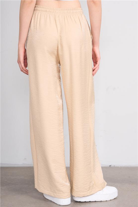 Chester Polo 7897 Bayan Loose Fit Geniş Paça Pantolon Bej
