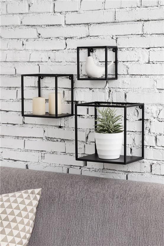 Deconode Apex Üç Parça Duvar Raf Seti Siyah-Antrasit DN1080SA