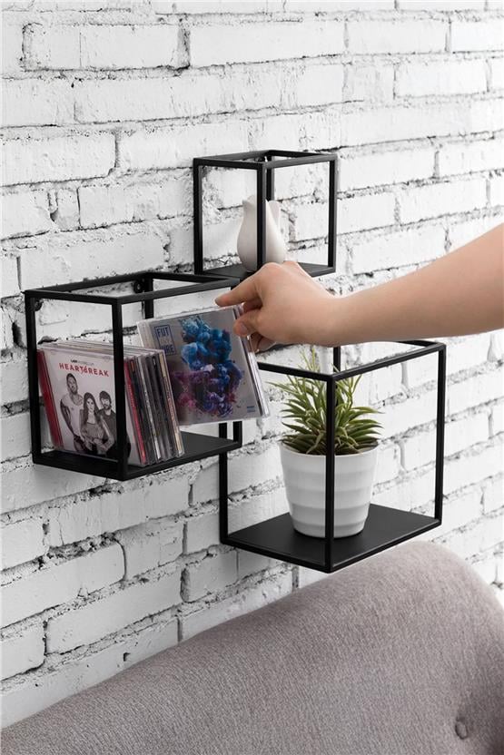 Deconode Apex Üç Parça Duvar Raf Seti Siyah-Antrasit DN1080SA