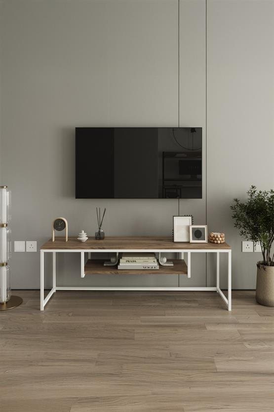 Deconode Arcadia TV Sehpası Beyaz-Kahverengi DN1095BK
