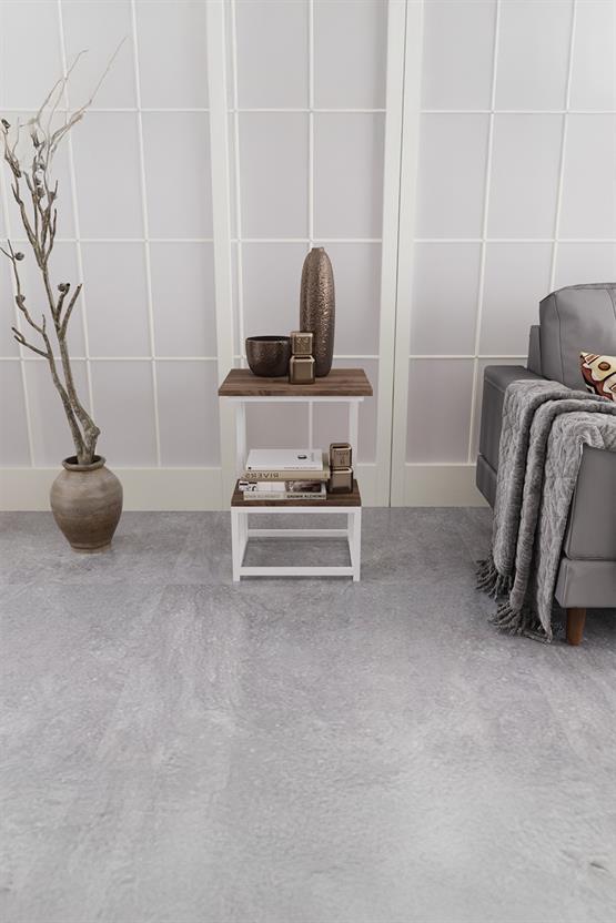 Deconode Authentic 2 Katlı Yan Sehpa Beyaz-Kahverengi DN1040BK