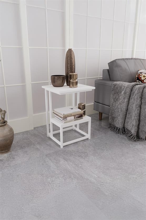 Deconode Authentic 2 Katlı Yan Sehpa Beyaz- Beyaz DN1040BB