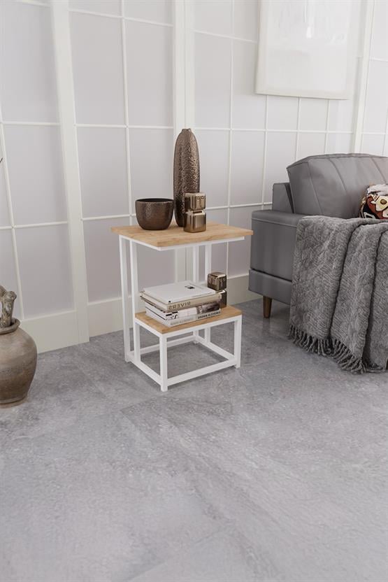 Deconode Authentic 2 Katlı Yan Sehpa Beyaz-Çam DN1040BÇ