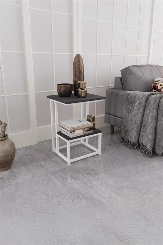 Deconode Authentic 2 Katlı Yan Sehpa Beyaz-Antrasit DN1040BA