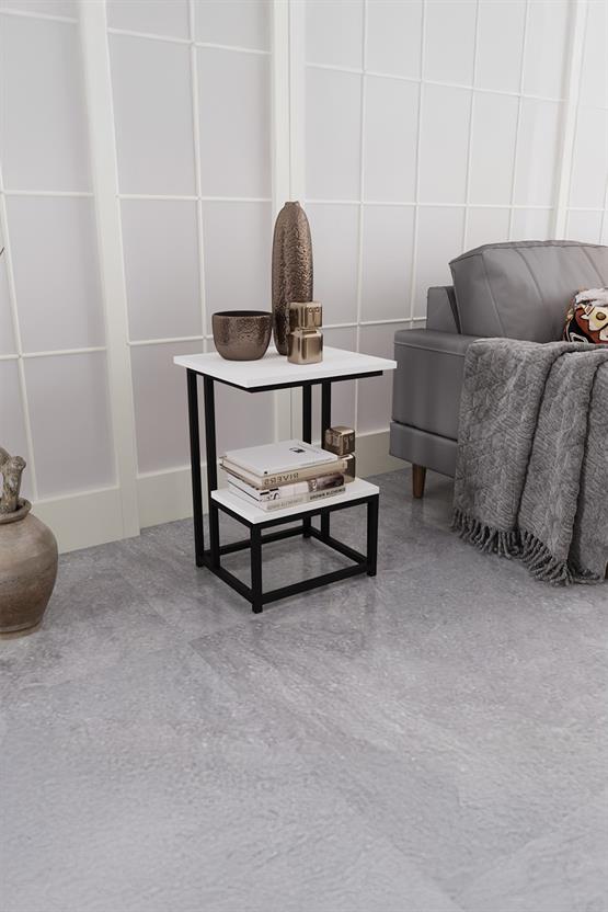 Deconode Authentic 2 Katlı Yan Sehpa Siyah- Beyaz DN1040SB