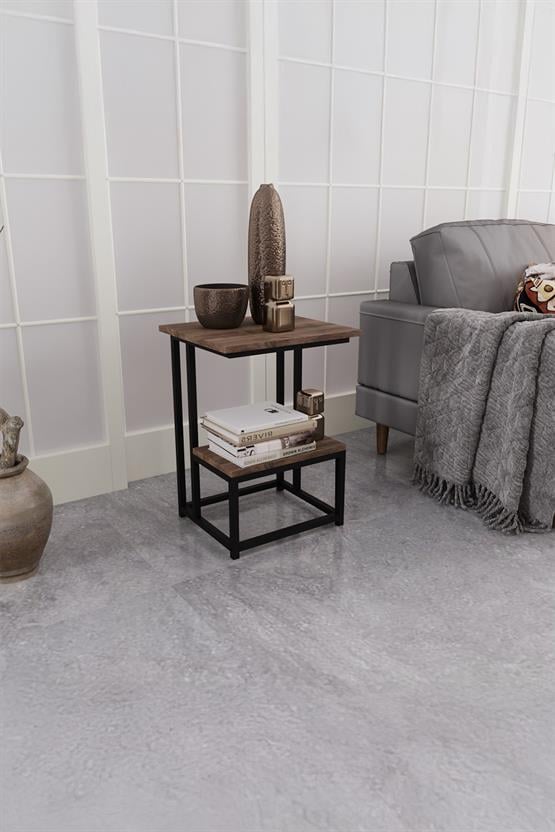 Deconode Authentic 2 Katlı Yan Sehpa Siyah-Kahverengi DN1040SK