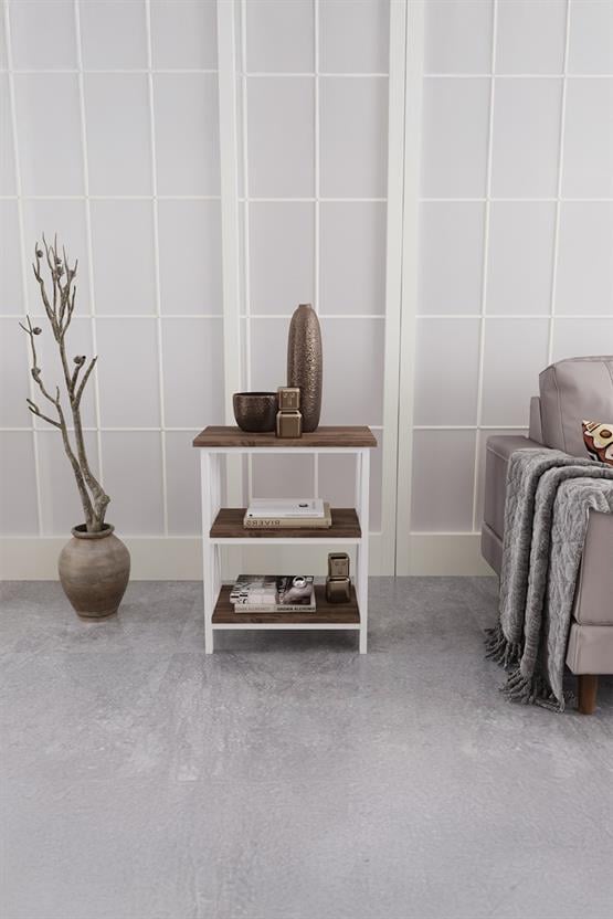 Deconode Classy Yan Sehpa Beyaz-Kahverengi DN1048BK