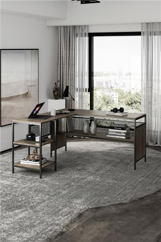 Deconode Deluxe Köşe Çalışma Masası Kahverengi DN1122K