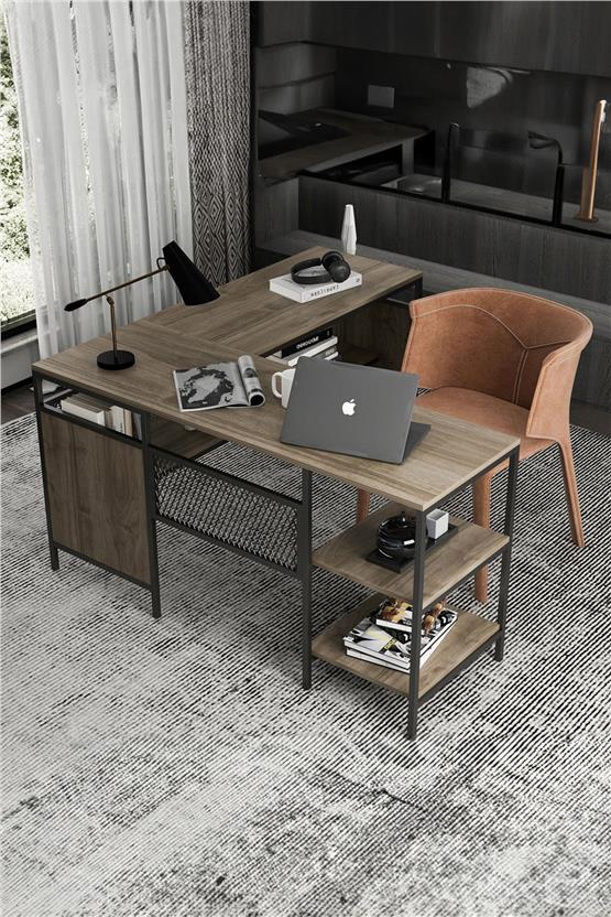 Deconode Deluxe Köşe Çalışma Masası Kahverengi DN1122K