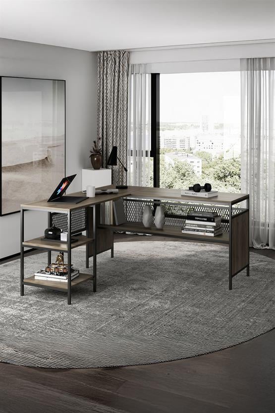 Deconode Deluxe Köşe Çalışma Masası  Siyah-Kahverengi DN1122SK