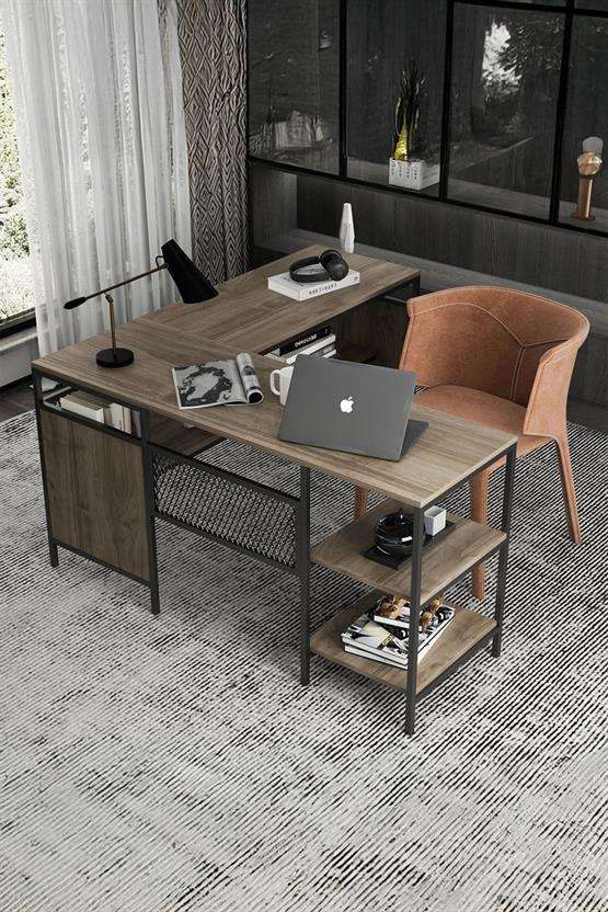 Deconode Deluxe Köşe Çalışma Masası  Siyah-Kahverengi DN1122SK