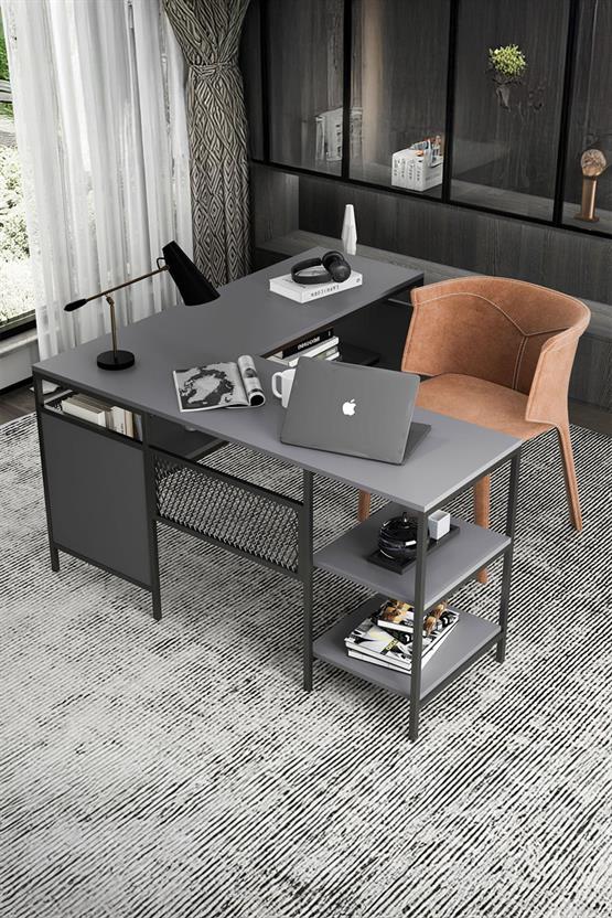 Deconode Deluxe Köşe Çalışma Masası Siyah-Antrasit DN1122SA