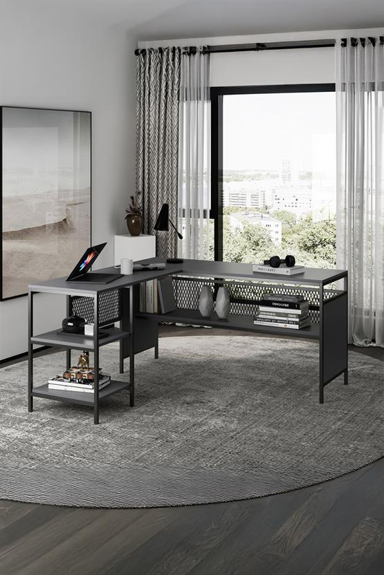 Deconode Deluxe Köşe Çalışma Masası Siyah-Antrasit DN1122SA