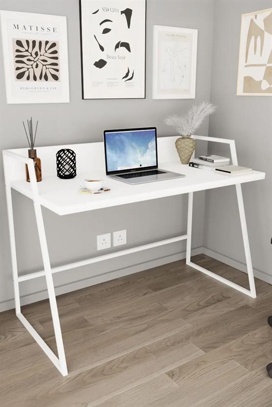 Deconode Diago Raflı Çalışma Masası Beyaz-Beyaz DN1159BB