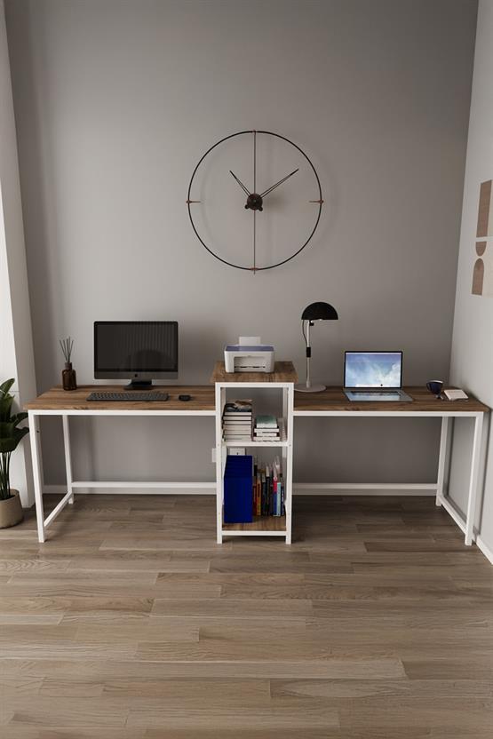 Deconode Duodesk 2 Kişilik Çalışma Masası Beyaz-Kahverengi DN1144BK