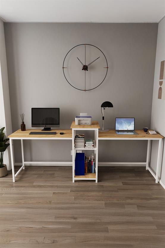 Deconode Duodesk 2 Kişilik Çalışma Masası Beyaz-Çam DN1144BÇ