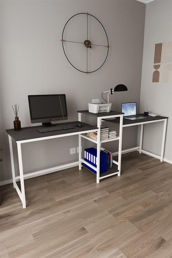Deconode Duodesk 2 Kişilik Çalışma Masası Beyaz-Antrasit DN1144BA