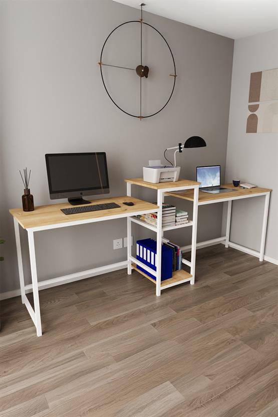 Deconode Duodesk 2 Kişilik Çalışma Masası Beyaz-Çam DN1144BÇ
