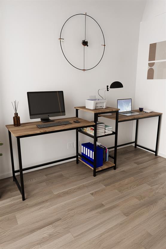 Deconode Duodesk 2 Kişilik Çalışma Masası Siyah-Kahverengi DN1144SK