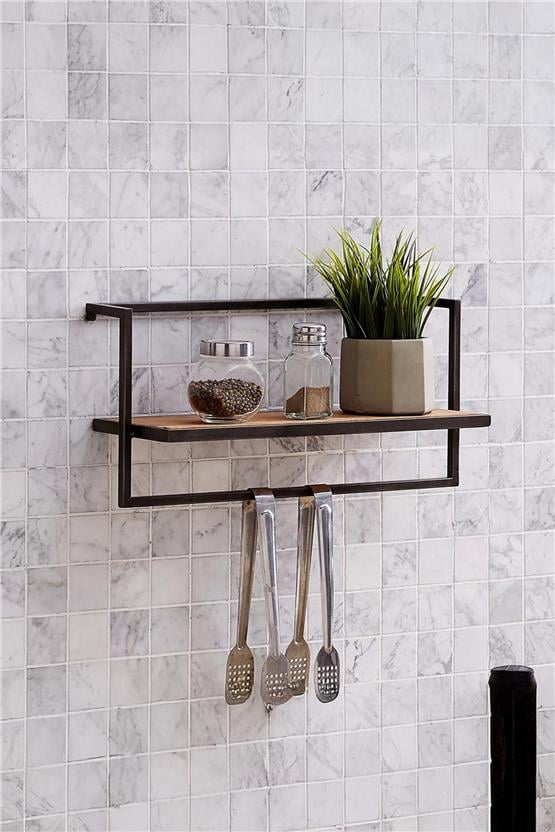 Deconode Eden Askılıklı Duvar Rafı Siyah-Kahverengi DN1096SK