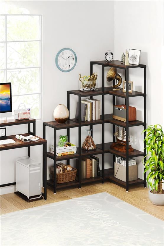 Deconode Edge Köşe Kitaplık Siyah-Kahverengi DN1049SK