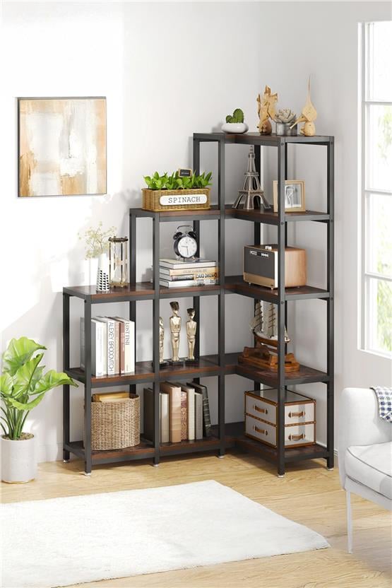 Deconode Edge Köşe Kitaplık Siyah-Kahverengi DN1049SK