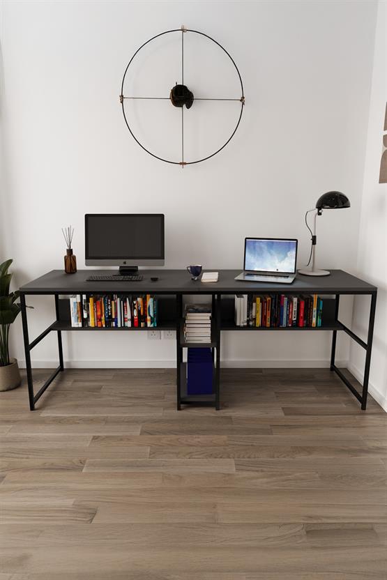 Deconode Fusion Çift Kişilik Raflı Çalışma Masası Siyah-Kahverengi DN1148SK