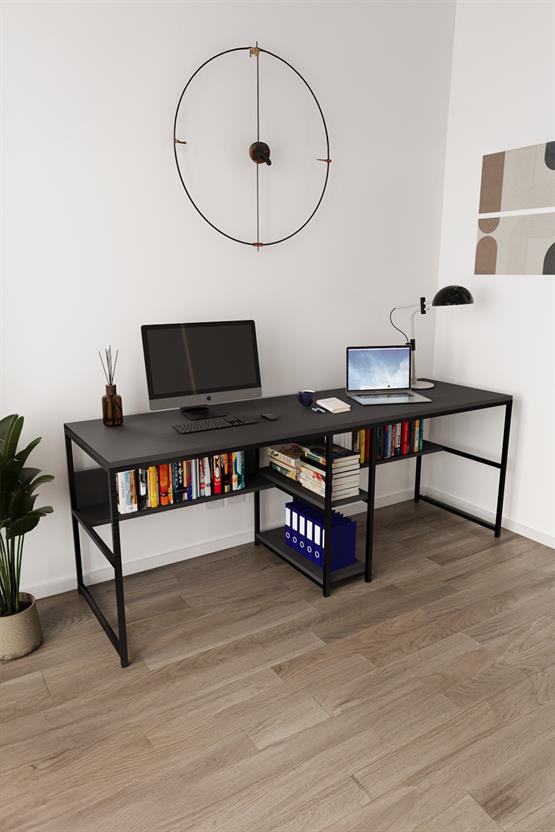 Deconode Fusion Çift Kişilik Raflı Çalışma Masası Siyah-Kahverengi DN1148SK