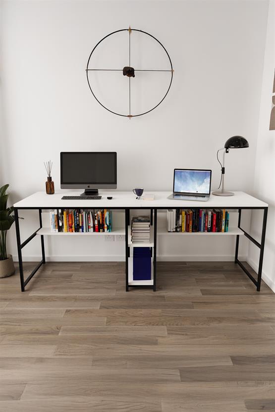 Deconode Fusion Çift Kişilik Raflı Çalışma Masası Siyah- Beyaz DN1148SB