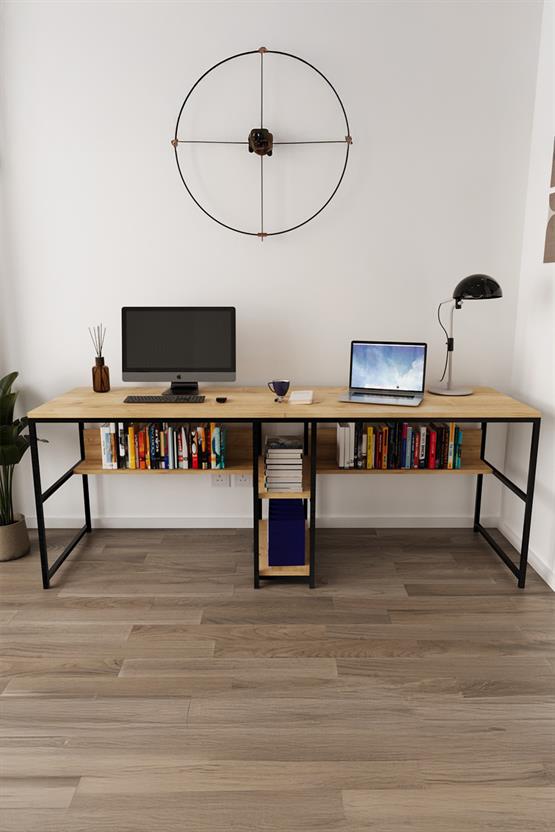 Deconode Fusion Çift Kişilik Raflı Çalışma Masası Siyah-Çam DN1148SÇ