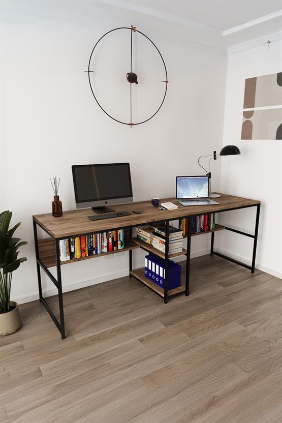 Deconode Fusion Çift Kişilik Raflı Çalışma Masası Siyah-Kahverengi DN1148SK