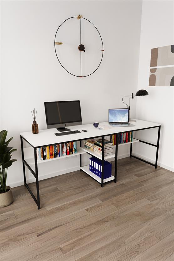 Deconode Fusion Çift Kişilik Raflı Çalışma Masası Siyah- Beyaz DN1148SB