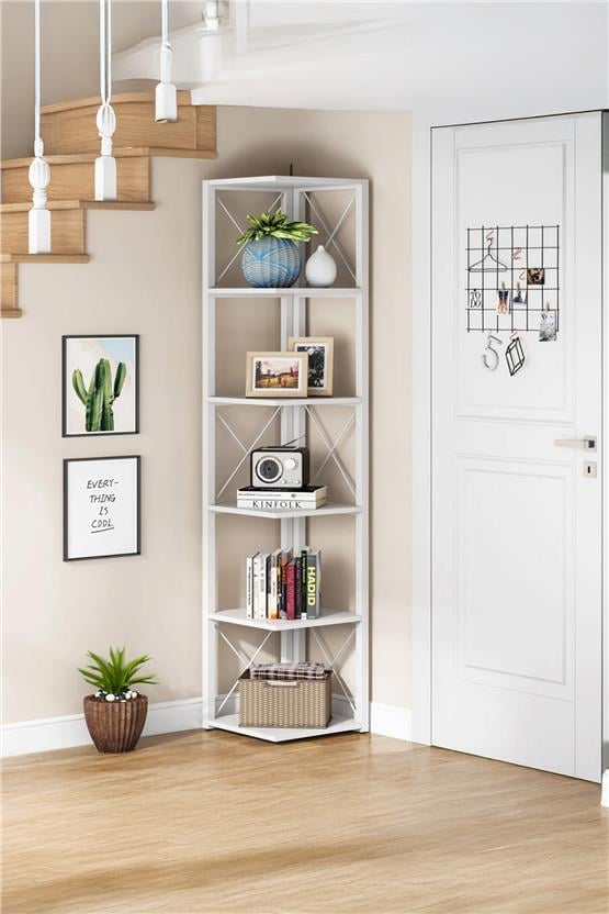 Deconode Logan 5 Katlı Köşe Kitaplık Siyah-Kahverengi DN1127SK