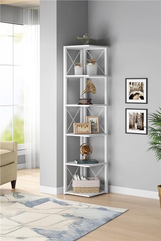 Deconode Logan 5 Katlı Köşe Kitaplık Siyah-Kahverengi DN1127SK