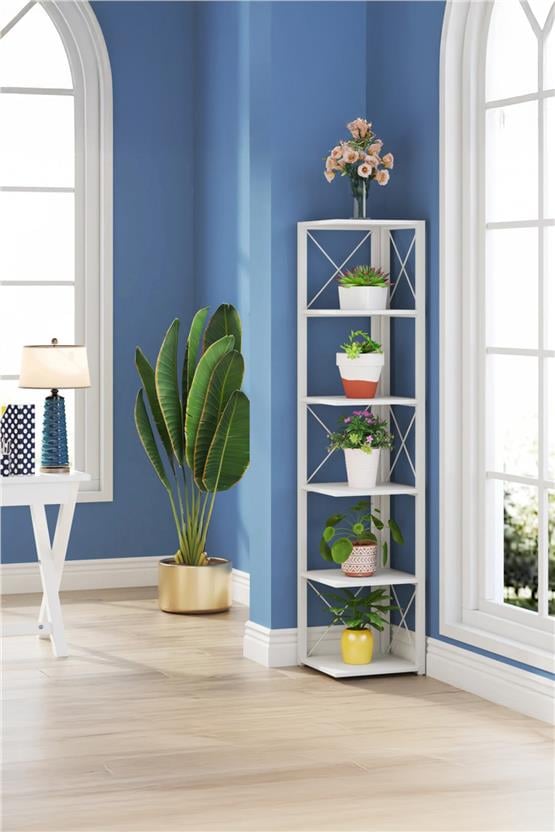 Deconode Logan 5 Katlı Köşe Kitaplık Siyah-Kahverengi DN1127SK