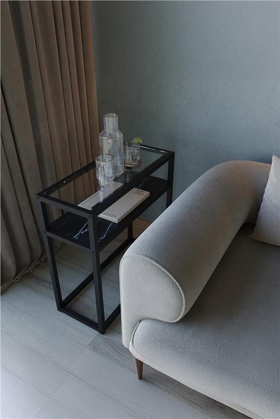 Deconode Lucy Yan Sehpa Camlı Siyah- Siyah Mermer-Camlı DN1103SCM