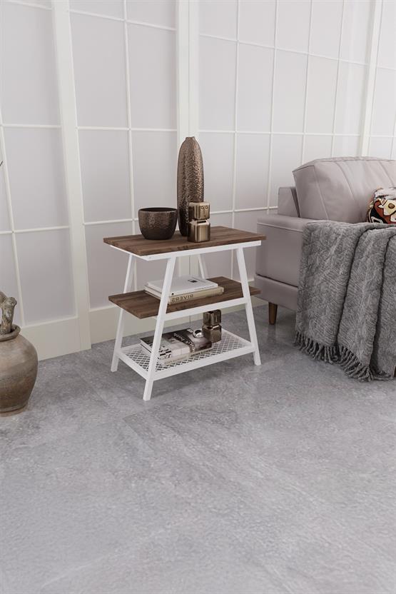 Deconode Marla Yan Sehpa Beyaz-Kahverengi DN1071BK