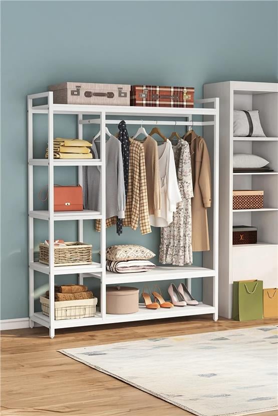 Deconode Metro Açık Metal Gardırop - Elbise Askısı Beyaz- Beyaz DN1140BB