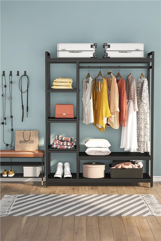 Deconode Metro Açık Metal Gardırop - Elbise Askısı Siyah-Antrasit DN1140SA