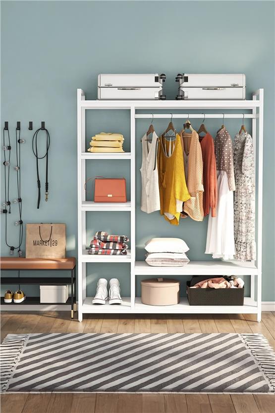 Deconode Metro Açık Metal Gardırop - Elbise Askısı Beyaz- Beyaz DN1140BB