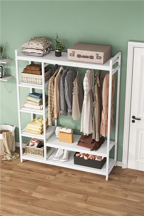 Deconode Metro Açık Metal Gardırop - Elbise Askısı Beyaz- Beyaz DN1140BB