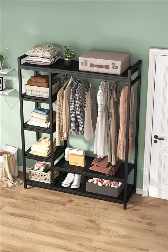 Deconode Metro Açık Metal Gardırop - Elbise Askısı Siyah-Antrasit DN1140SA