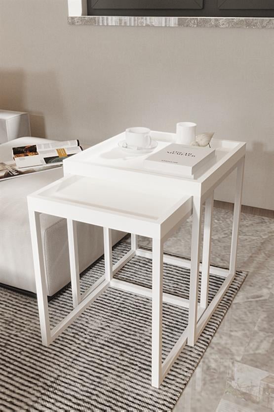 Deconode Mira Tepsili Sehpa Seti Beyaz-Beyaz