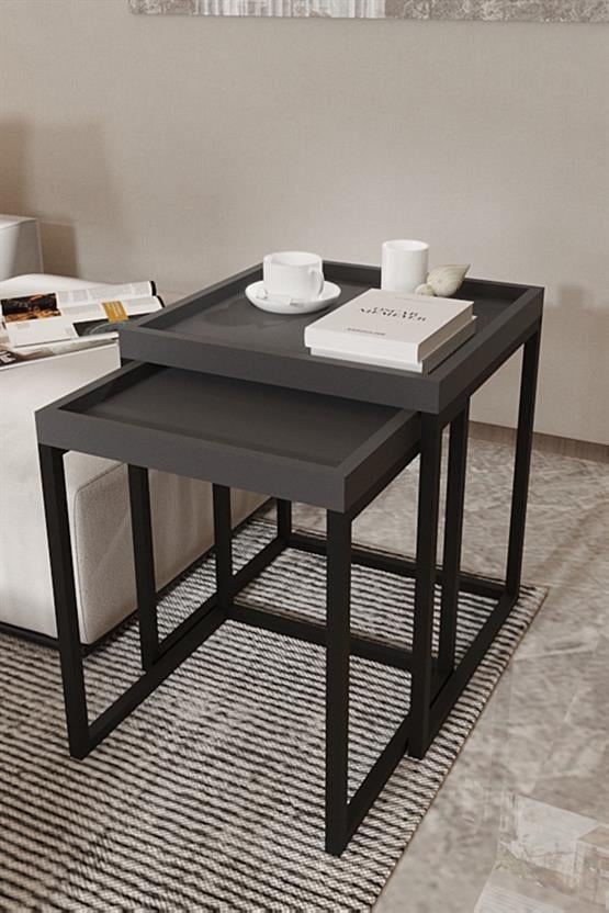 Deconode Mira Tepsili Sehpa Seti Siyah-Antrasit