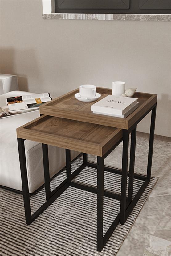 Deconode Mira Tepsili Sehpa Seti Siyah-Kahverengi